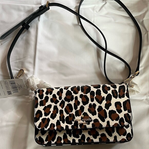 Kate Spade Handbags - Kate Spade New York Madison Small Flap Crossbody Bag Black Leopard Print